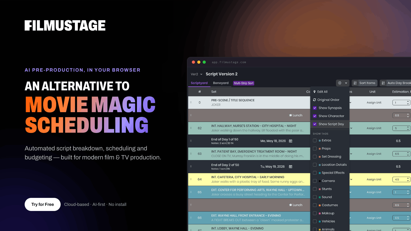 Filmustage as an Alternative to Movie Magic Scheduling