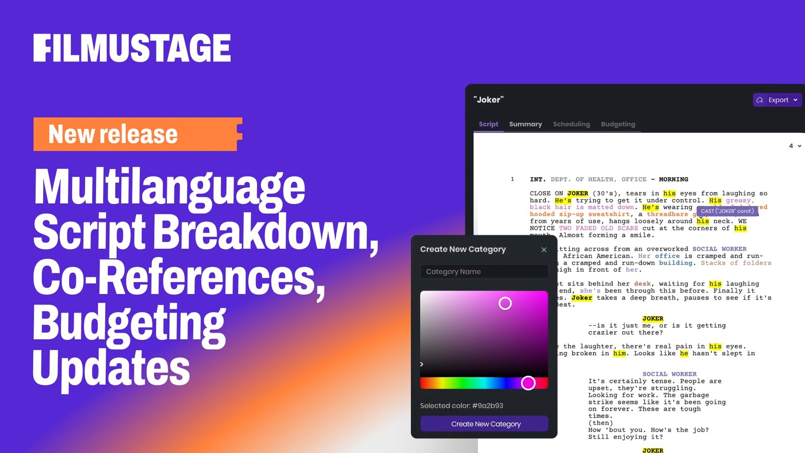 Multi-language Script Breakdown, Co-References & Budgeting Improvements