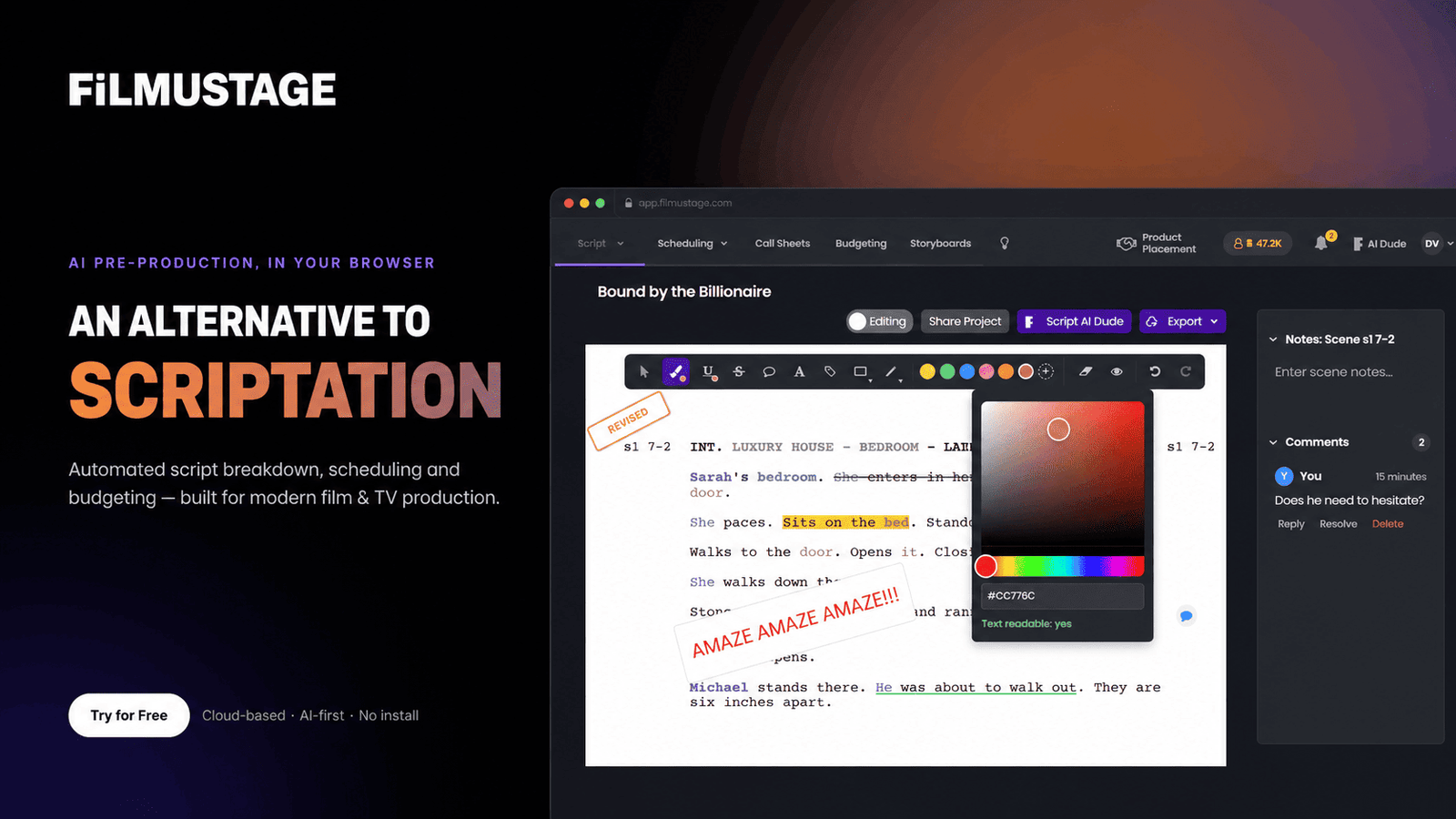 Filmustage as an Alternative to Scriptation