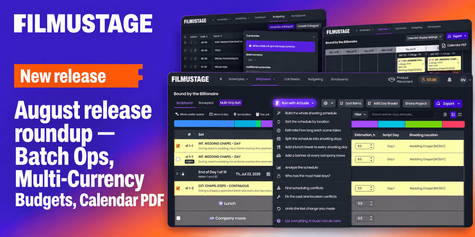 August release roundup — Batch Ops, Multi-Currency Budgets, Calendar PDF