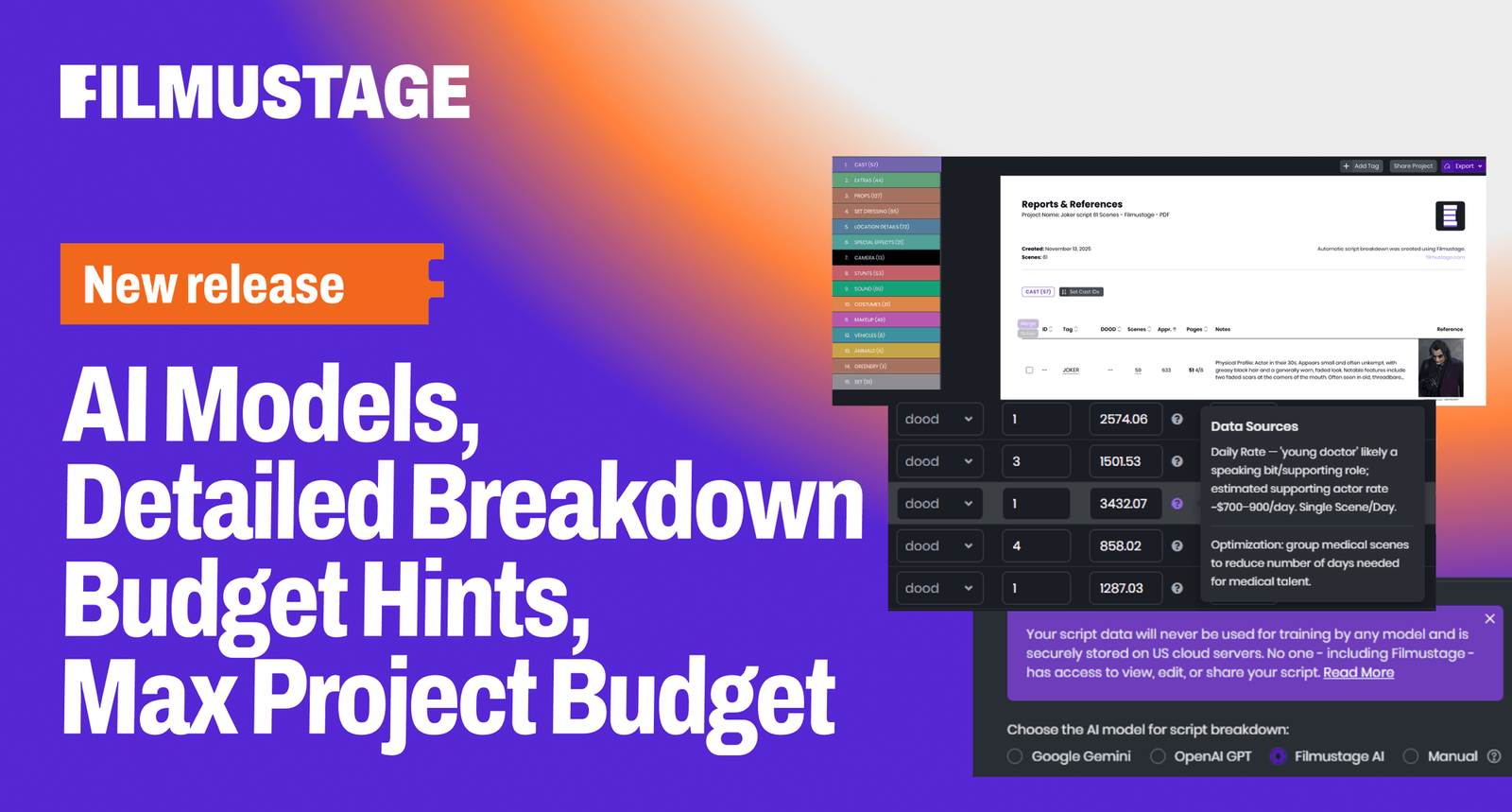 Filmustage Update: AI Models, Detailed Breakdown, Budget Hints, Max Project Budget